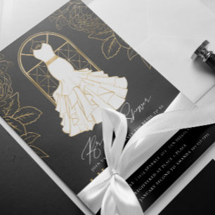 Elegante goldene Hochzeitskleid Brautparty-Einladu Einladung