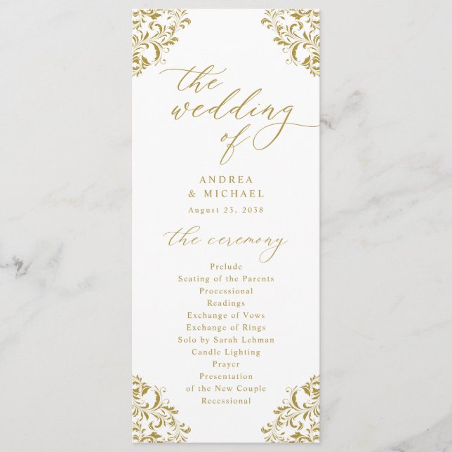 Elegante goldene Hochzeitsprogramme vintage klassi Programm (Vorderseite)