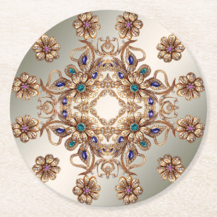 Elegante goldene Juwelen Blumen Papier Untersetzer