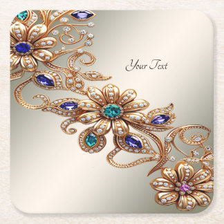 Elegante goldene Juwelen Blumen Papier Untersetzer