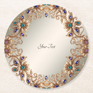 Elegante goldene Juwelen Blumen Papier Untersetzer