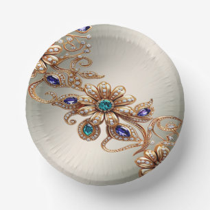Elegante goldene Juwelen Blumen Pappteller