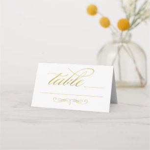 Elegante Goldene Kalligrafie-Schrift Weiße Hochzei Platzkarte