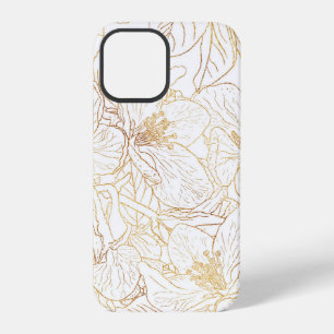 Elegante Goldene Kirschblüten Blumen Weißes Design iPhone 12 Pro Hülle