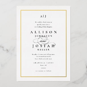 Elegante Goldene Klassische Schwarz-Weiße Hochzeit Folieneinladung