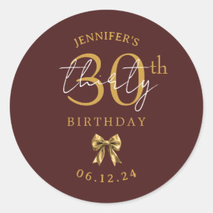 Elegante Goldene Kokette Schleife 30. Geburtstag B Runder Aufkleber