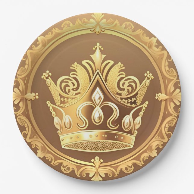 Elegante Goldene Krone Pappteller (Vorderseite)