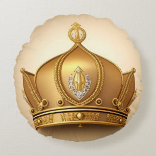 Elegante Goldene Krone Rundes Kissen