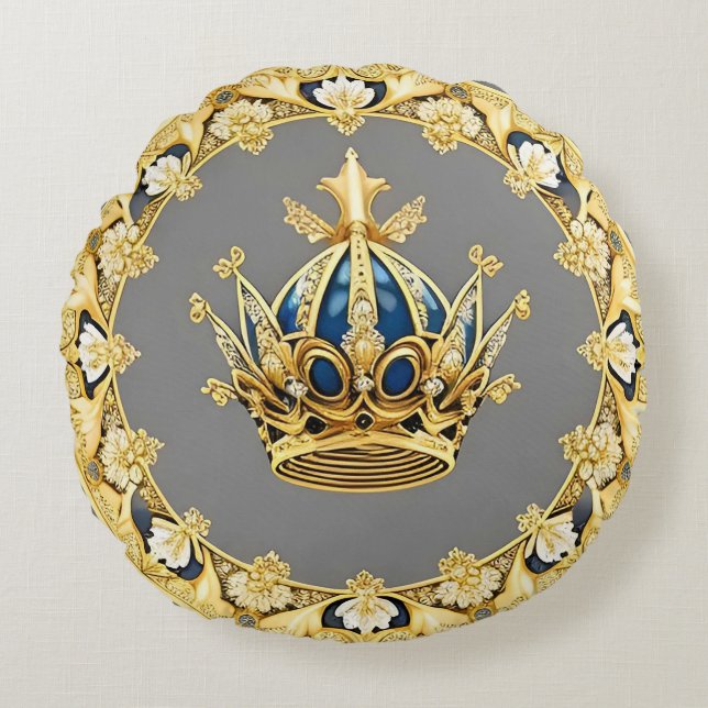 Elegante Goldene Krone Rundes Kissen (Vorderseite)