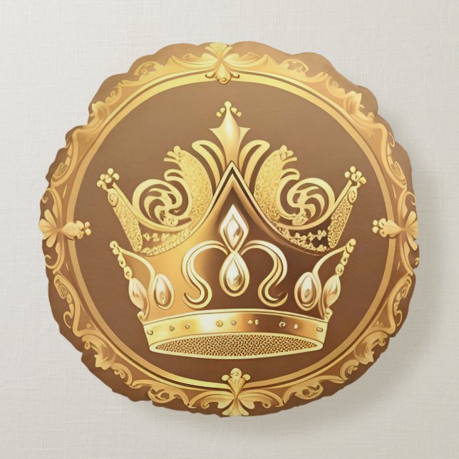 Elegante Goldene Krone Rundes Kissen (Vorderseite)