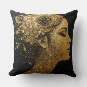 Elegante Goldene Kunst eines Frauenprofils Kissen