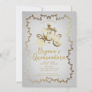 Elegante goldene Kutsche blaue Storybook Quinceañe Einladung