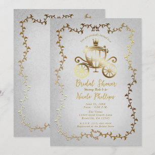 Elegante Goldene Kutsche Weiße Storybook Hochzeits Einladung
