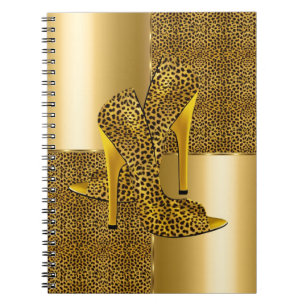 Elegante goldene Leoparden-Hochhackenschuhe Tier Notizblock