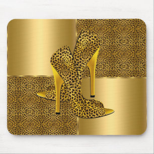 Elegante goldene Leoparden-Hochhackerschuhe Tier Mousepad