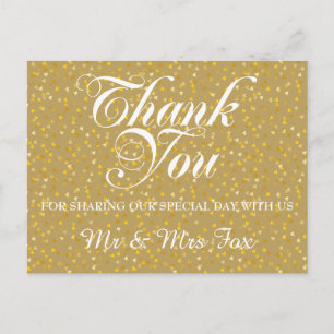 Elegante Goldene Liebesherzen Konfetti Danke Postkarte