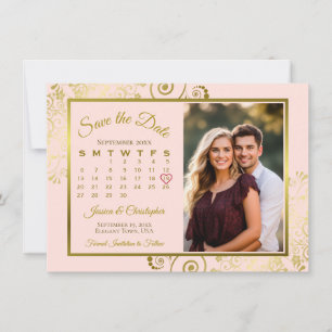 Elegante goldene Locken auf rosa Kalender-Foto-Hoc Save The Date