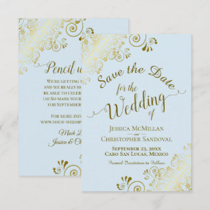 Elegante goldene Locken-Filigranarbeit auf pulverb Save The Date