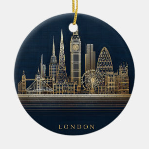 Elegante Goldene London Stadt Skyline Illustration Keramik Ornament