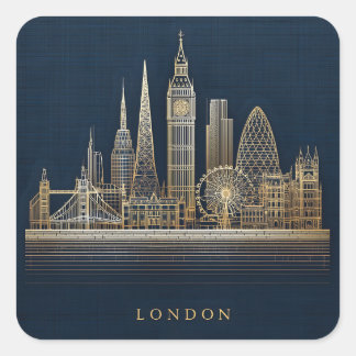Elegante goldene London-Stadt-Skyline-Illustration Quadratischer Aufkleber