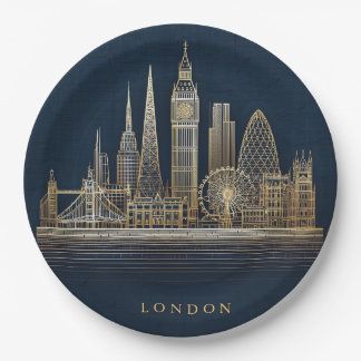Elegante goldene Londoner Stadt-Skyline-Illustrati Pappteller