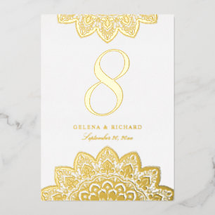 Elegante Goldene Mandala-Hochzeitstisch-Nummer Folieneinladung
