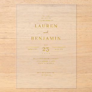 Elegante goldene minimalistische Hochzeits-Einladu Acryleinladungen