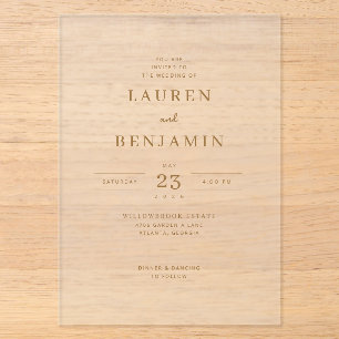 Elegante goldene minimalistische Hochzeits-Einladu Acryleinladungen