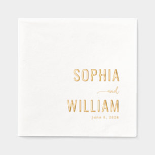 Elegante goldene minimalistische Namen Servietten Mit Folie