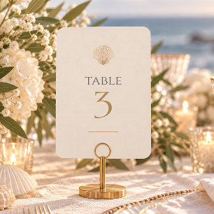 Elegante goldene Muschel-Hochzeitstisch-Nummer Tischnummer