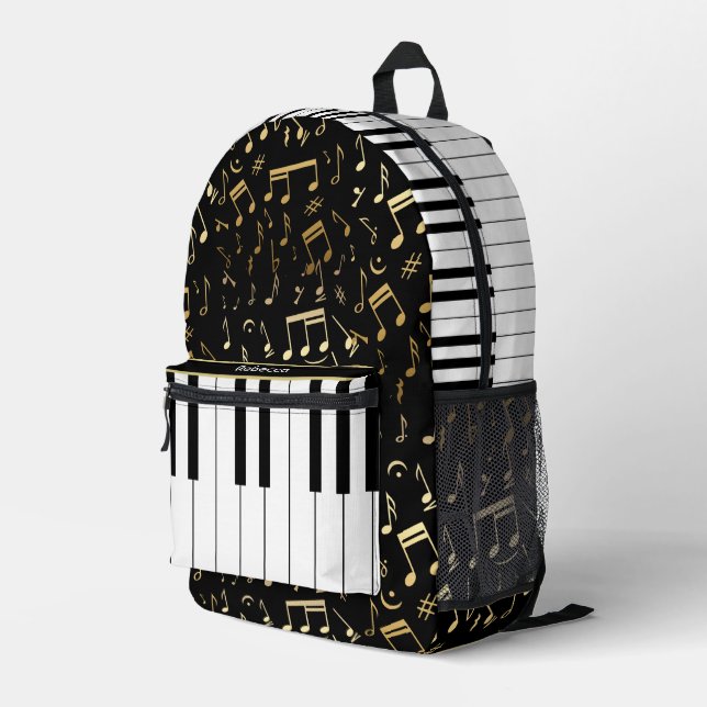 Elegante, goldene Musiknoten-Klaviertasten Bedruckter Rucksack (Rückseitige Ecke Rechts)