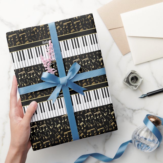Elegante, goldene Musiknoten-Klaviertasten Geschenkpapier (Schenken)