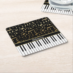 Elegante, goldene Musiknoten-Klaviertasten Rechteckiger Pappuntersetzer