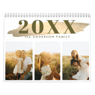 Elegante goldene neutrale Familienfotos Kalender