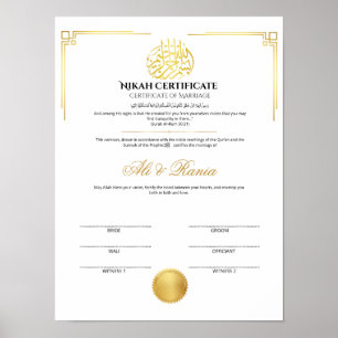 Elegante Goldene Nikah-Urkunde mit Siegel  Poster