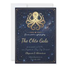 Elegante Goldene Oktopus-Himmelsnacht-Einladung