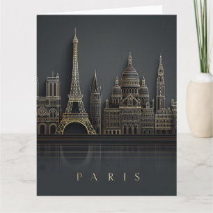 Elegante Goldene Pariser Stadt-Silhouette-Illustra Karte