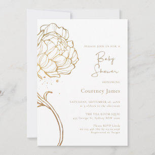 Elegante goldene Pfingstrose Florale Babyparty Einladung