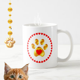 Elegante goldene Pfote mit Herzen Kaffeetasse