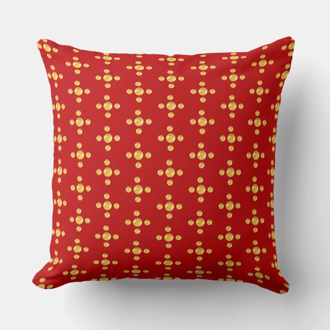 Elegante goldene Polka Punkte auf rot Kissen (Vorderseite)