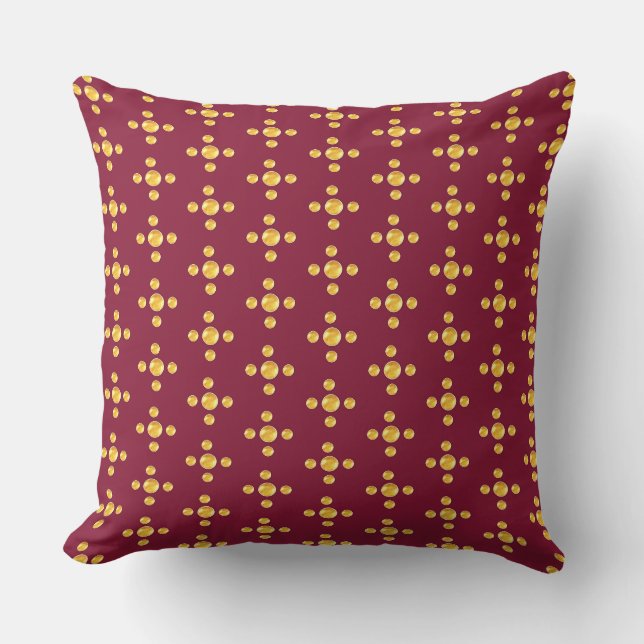 Elegante goldene Punkte auf bordeauxrot Kissen (Vorderseite)