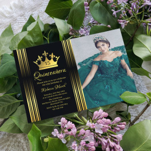 Elegante Goldene Quinceanera-Einladung Begleitkarte