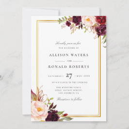 Elegante goldene Rahmen bordeauxfarbene Hochzeit Einladung