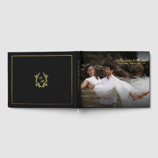 Elegante goldene Rahmen-Foto-Überlagerung Monogram Gästebuch