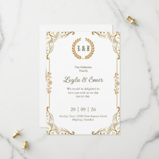 Elegante Goldene Reben-Monogramm-Save-the-Date-Kar Save The Date