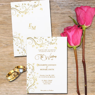 Elegante Goldene Reben Schmetterlinge Hochzeit Einladung