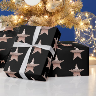 Elegante goldene Rose aus Metall sieht Sterne schw Geschenkpapier