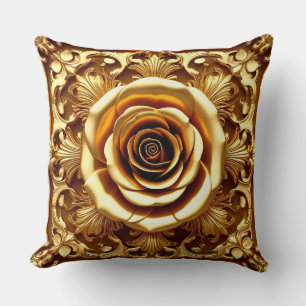 Elegante goldene Rose mit aufwendigem dekorativem  Kissen