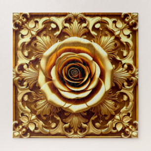 Elegante goldene Rose mit aufwendigem Zierrahmen
