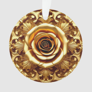 Elegante goldene Rose mit aufwendigem Zierrahmen Ornament